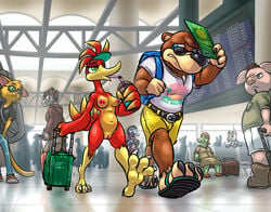 1girls 6+boys airport alligator alligatorid anthro areolae avian backpack bag banjo-kazooie banjo_(banjo-kazooie) barefoot bassybird bird blush bottomwear breasts breegull canid canine canis casual casual_exposure casual_nudity cetacean chubby clothed clothed/nude clothed_male_nude_female clothing crocodilian delphinoid domestic_cat domestic_dog domestic_pig drinking equid equine erect_nipples eyewear felid feline felis female flaccid footwear horse kazooie male mammal marine medium_breasts neckwear nipples nude penis_bulge penis_under_clothes public public_nudity pussy rareware reptile sandals scalie screen straw suid suina suitcase sunglasses sus_(pig) talons toes toothed_whale ursid video_games