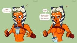 1girls 2019 ahsoka_tano biting_lip blue_eyes breasts bubble_tea bubble_tea_challenge busty cleavage clone_wars clothed clothing disappointed disappointment english_text erect_nipples eyelashes eyes facial_markings female_focus female_only fingerless_gloves front_view gloves green_background horn humor jedi jedi_padawan levitation lifted_shirt lip_biting lucasfilm magic magic_user markings medium_breasts meme movement_lines nipples open_eyes oragen_body orange_body orange_skin parted_lips red_clothing revealing_clothes sad shirt_lift shirt_up signature simple_background small_breasts solo speech_bubble star_wars teeth tentacle tentacle_hair text the_clone_wars:_season_one the_force thought_bubble togruta tubetop upsydedowne young