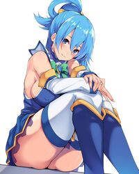 1girls aqua_(konosuba) black_mutou boots breasts goddess heel_boots horny huge_ass kono_subarashii_sekai_ni_shukufuku_wo! nipple_bulge sideboob solo solo_female thick_thighs thigh_boots thighhigh_boots