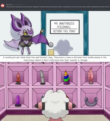 2019 ambiguous_gender ask_blog bat chiropteran comic digital_media_(artwork) dildo door dragon duo english_text feral flaaffy half-closed_eyes hi_res inside key lyre_belladonna male mammal nintendo original_character pinn_(wanderlust) pokémon_(species) pokemon pokemon_gsc pokemon_mystery_dungeon pokemon_xy reallydarkandwindie scalie sex_toy sheep sign size_difference text video_games wanderlust