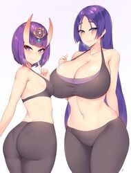 2girls ass breasts cleavage fate/grand_order fate_(series) female female_only huge_ass huge_breasts kuavera looking_at_viewer looking_back minamoto_no_raikou_(fate) minamoto_no_raikou_(fate/grand_order) pantylines shuten_douji_(fate) skin_tight sports_bra thick_thighs tight_clothing tight_pants yoga_pants