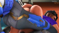 1futa 1girls 3d alternate_costume ass cadet_oxton dark-skinned_female dark_skin dickgirl futa_on_female futanari interracial intersex overwatch sex sombra tracer vehksfm