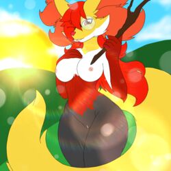 1:1 anthro delphox eyewear glasses hi_res looking_at_viewer luster_blaze nintendo nipples one_eye_closed pokémon_(species) pokemon pussy video_games wink zaraya