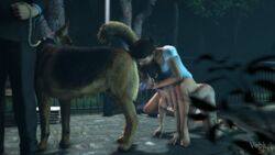 1boy 2girls 3d absurdres animal_genitalia animal_penis assisted_fellatio big_penis canine canine_penis erection fellatio female female_on_feral feral highres human_on_feral knot lara_croft lara_croft_(survivor) left_4_dead male oral penis straight tomb_raider tomb_raider_(survivor) vehksfm zoey_(left_4_dead) zoophilia