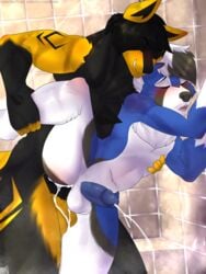 2boys absurd_res alternate_color anal anal_sex anthro bodily_fluids closed_eyes cum cum_inside dusk_lycanroc ejaculation genital_fluids hi_res lucario lycanroc male male_only nintendo original_character penetration penis pokemon pokemon_(species) pokemon_dppt pokemon_usm rayne_anisakis shiny_pokemon shower sky_noctis skylosminkan video_games