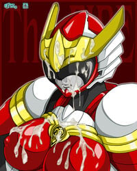 1girls armor bodysuit chouseishin_gransazer cum cum_on_body female helmet helmet_lips poni. sazer_mithras super_sentai