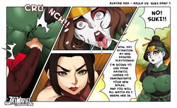 1futa 2girls alternate_breast_size armor armwarmer armwear artist_name avatar_legends avatar_the_last_airbender azula big_breasts black_hair breasts brown_hair busty clothing comic dialogue domination earth_kingdom english_text erect_nipples erect_nipples_under_clothes eyelashes facepaint female female_only femdom fight fire_nation futanari headgear huge_breasts jay-marvel kyoshi_warrior large_breasts lips lipstick makeup mind_break muscle muscular nickelodeon nipple_bulge page_1 punch ryona saliva small_breasts smile speech_bubble submissive suki text tongue tongue_out uniform warpaint white_skin yellow_eyes