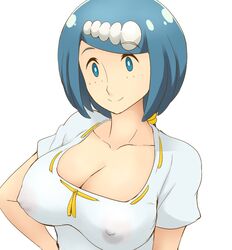 1girls big_breasts cleavage covered_nipples erect_nipples female female_only freckles human lana's_mother_(pokemon) long_hair looking_at_viewer mature_female milf mob_face nintendo nipple_bulge nipples_visible_through_clothing no_bra pokemon pokemon_sm shirt solo tof wet_clothes