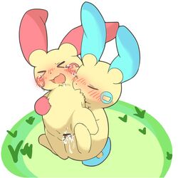 >_< 1:1 blue_fur blush bodily_fluids casseroleafy censored cum cum_drip cum_in_pussy cum_inside dripping duo female feral feral_on_feral fur genital_fluids grass hi_res long_ears male minun motion_lines nintendo open_mouth penis plusle pokémon_(species) pokemon pokemon_(species) pussy pussy_juice red_fur saliva shaking snout spread_legs spreading straight tan_fur tears tongue trembling vaginal_penetration video_games
