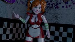 3d animatronic baby_(fnafsl) blue_eyes circus_baby circus_baby_(fnaf) clothes female female_only five_nights_at_freddy's five_nights_at_freddy's:_sister_location freckles jailbait_knight no_bra red_hair scottgames sister_location skirt