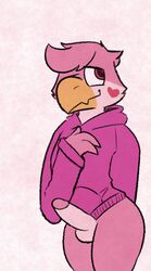 anthro avian bird cerise_(delrar) clothing girly hoodie humanoid_penis lovelierfreak male penis presenting solo topwear