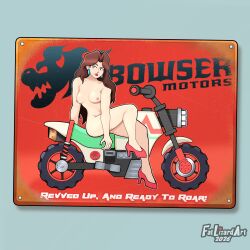 2d 2d_(artwork) 2d_artwork bike biker_girl boobs_out bowser_logo breasts breasts_out brown_hair brunette_female brunette_hair completely_naked completely_naked_female completely_nude completely_nude_female earings fatlizardart high_heels leg_up light-skinned_female light_skin lipstick model_pose modeling motorcycle naked naked_female nintendo nipples nude nude_female pauline pauline_(mario) posing posing_for_the_viewer posing_naked posing_nude poster super_mario_bros. video_game_character video_game_franchise video_games white_skin