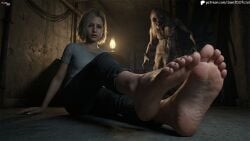3d 3d_(artwork) 3d_model 3d_render ai_generated barefoot feet feet_fetish fetish foot_fetish grace_ashcroft grace_ashcroft_(julia_pratt) resident_evil resident_evil_9:_requiem sam3d soles the_girl_(resident_evil_requiem) toes white_hair