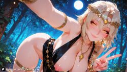 1girls ai_generated ass big_ass big_breasts blonde_female blonde_hair blush bracelet breasts closed_mouth elden_ring exposed_breasts female female_on_cloth female_only fromsoftware golden_eyes huge_ass jewelry large_breasts laying light-skinned_female light_skin long_hair looking_at_viewer medium_breasts necklace patreon patreon_username pelvic_curtain posing pussy queen_marika_the_eternal queenary shiny_skin solo_female solo_focus thick_ass thick_thighs wide_hips