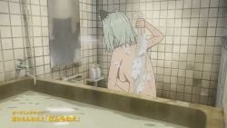 1girl animal_ears animated anime_screenshot back backboob bathing bathroom bathtub breasts cat_ears cat_girl grey_hair indoors mirror nude short_hair smoking soap tile_wall tiles towel water wet wet_hair yani_neko yani_neko_(yani_neko)
