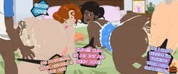 ass_juice ass_up bbw black_hair blue_shirt chubby cum cum_in_ass cumming dark-skinned_female dark-skinned_male dark_skin fat foursome huge_ass interracial large_ass looking_back mature_female milf mom_swap red_hair