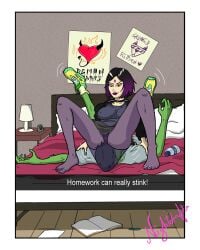 1boy 1girls ass beast_boy dc_comics facesitting female femdom male malesub panties raven_(dc) tagme_(artist) teen_titans
