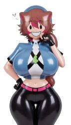 ai_generated big_breasts dot_eyes female fingerless_gloves ia inflatable living_inflatable raccoon raccoon_ears raccoon_girl rakkun rubber shiny short_hair smile smiling_at_viewer tagme transformation wide_hips