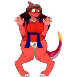 1:1 1girls alpha_channel anthro big_breasts blush breasts brown_hair charmeleon female green_eyes hair half_naked midnight_rampager nintendo original_character pokémon_(species) pokemon pokemon_rgby pussy rule_63 solo source_request star_wars text thick_thighs thigh_gap video_games watermark wide_hips