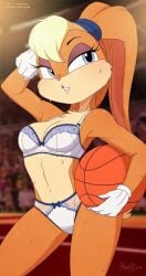 1girls ai_generated anthro ball basketball basketball_(ball) bra breasts cleavage eyelashes female furry gloves lagomorph lola_bunny looney_tunes mammal merunyaa panties rabbit space_jam sports sweat sweatdrop sweating sweaty sweaty_body tagme underwear warner_bros warner_brothers