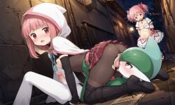 69 69_position ai_generated alley bubble_skirt cape crossover cunnilingus cute female female_on_top fingering_pussy fingering_self fingers full_bodystocking gallade holding_breast hoodie japanese_text jealous_female licking_pussy looking_back madoka_kaname magia_record:_mahou_shoujo_madoka_magica_gaiden magical_girl magical_girl_outfit mahou_shoujo_madoka_magica microskirt miniskirt panties petite_female pink_eyes pink_hair pink_nipples pokemon pokemon_(species) pregnant_belly puella_magi_madoka_magica request ribbon small_breasts tamaki_iroha text tongue_out watching