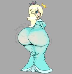 1girls ass_bigger_than_head ass_bigger_than_torso chompsky female huge_ass hyper hyper_ass looking_at_viewer looking_back mario_(series) notice_lines princess_rosalina see-through solo_female tagme