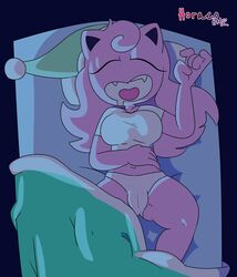 1girls 2019 anthro anthrofied bed bedding big_breasts blanket bodily_fluids breasts cameltoe closed_eyes clothed clothing drooling fairy female hair hat hi_res horaco jigglypuff jillgglypuff large_breasts lying mammal nintendo on_back open_mouth original_character pillow pink_hair pokemon pokemon_(species) pokemon_rgby saliva simple_background sleeping solo spread_legs teeth text thehoraco thick_thighs underwear video_games watermark wide_hips