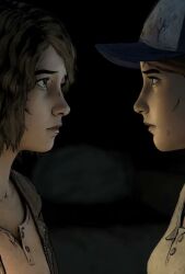 2girls ai-created ai_animation ai_generated animated baseball_cap breasts brown_eyes brown_hair clementine_(the_walking_dead) clothed clothing female female_focus female_only grok hat headwear jacket kissing lesbian_kiss making_out medium_hair petite selfcest short_playtime shorter_than_10_seconds small_breasts sound sound_effects tagme taking_clothes_off the_walking_dead the_walking_dead:_a_new_frontier the_walking_dead_game tight_clothing video yuri
