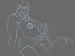 animatronic bear belly bunny fellatio five_nights_at_freddy's funtime_freddy_(fnafsl) fur furry icetigerkitten male oral penis_in_mouth pleasured puppet_bonnie_(fnafsl) sister_location size_difference sucking sucking_penis tail tailwag