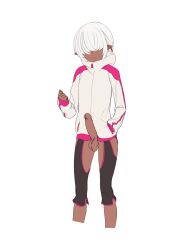 1boy 3rd_party_edit big_penis dark-skinned_femboy dark-skinned_male dark-skinned_sissy dark-skinned_twink dark_skin elf femboy jacket jacket_only kuroino_(0kuro8ino6) silver_hair testicles zai_(kuroino)