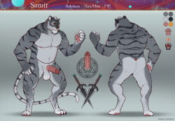 2023 anthro balls black_body black_fur butt countershade_balls countershade_butt countershade_face countershade_feet countershade_genitalia countershade_hands countershade_legs countershade_neck countershade_tail countershade_torso countershading dagger ear_piercing ear_ring erection feet felid fur genitals grey_body grey_fur hi_res humanoid_genitalia humanoid_penis ladder_piercing looking_at_viewer male male_anthro mammal melee_weapon model_sheet muscular muscular_anthro muscular_male nipples nonbinary_(lore) nude nude_anthro nude_male open_mouth orange_eyes pantherine pawpads pecs penis piercing pink_penis ring_piercing sinibun_95 solo standing striped_body striped_fur stripes tail teeth tiger tongue vein veiny_penis weapon whisker_spots