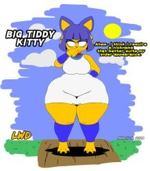 animal_crossing ankha ankha_(animal_crossing) annoyed annoyed_expression anthro big_ass big_breasts big_thighs blue_hair bottom_heavy bottom_heavy_female cat_ears claws clothed clothing dialogue dress egyptian egyptian_clothes egyptian_female eye_shadow female female_only fully_clothed furry furry_female lwd_cartoonz outdoors short_hair shortstack thick thick_hips thick_legs tight_clothing wide_hips wide_thighs yellow_body yellow_highlights