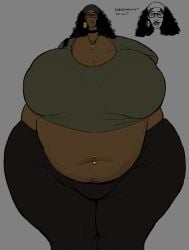1girls ass belly belly_button_piercing big_belly big_breasts breasts chubby crumplednapkins dark-skinned_female dark_skin fat fat_ass female female_focus female_only fully_clothed giant_breasts gigantic_breasts glasses huge_ass huge_belly huge_breasts huge_thighs hyper hyper_breasts massive_ass massive_breasts massive_thighs nose_ring overweight piercing solo thick_ass thick_thighs