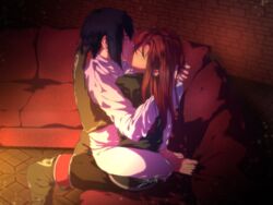 asch asch_the_bloody black_hair crossover gay kissing leon_magnus lion_magnus long_hair male on_lap red_hair romantic short_hair tales_of_(series) tales_of_destiny tales_of_the_abyss tales_of_the_world_radiant_mythology zakulf