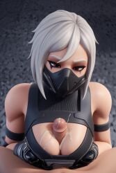 3d ai_generated cleavage cum cum_on_breasts fortnite hush_(fortnite) large_breasts on_knees paizuri paizuri_lead_by_female paizuri_under_clothes pov_male shindhas