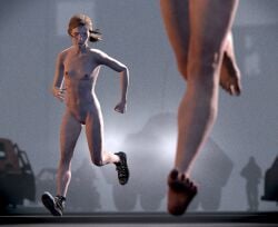 3d barefoot breasts brown_hair completely_nude_female ellie_(the_last_of_us) ellie_williams embarrassed_nude_female emmastoner95 enf feet female fit_female legs multiple_girls naked_shoes naked_sneakers nipples non_sexual_nudity nude petite ponytail running running_nude shoes shoes_only skinny slim slim_waist small_breasts sneakers soles the_last_of_us toes tummy