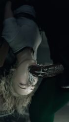 1boy 1girls 3d athletic_female blonde_female blonde_hair blowjob cum cum_in_mouth cum_inside dark-skinned_male dark_skin face_fucking fellatio forced grace_ashcroft grace_ashcroft_(julia_pratt) hanging_upside_down human interracial leaking_cum leeterr light-skinned_female light_skin oral oral_penetration oral_sex questionable_consent rape realistic resident_evil resident_evil_9:_requiem rough_sex