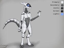 2019 4:3 android anthro blue_eyes breasts evildraggie featureless_breasts female hi_res machine model_sheet pussy robot solo synth