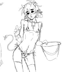 2d_(gorillaz) basket cow_print cow_print_bikini gorillaz male male_focus male_only nonbinary nonbinary_(lore) revealing_clothes thighhighs