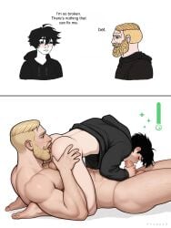 2boys 2d 69 69_position age_difference ai_assisted anilingus bara beard black_hair black_hoodie blonde_har body_hair comic couple doomer_boy duo facial_hair fellatio gay hairy human male male_focus male_only male_pubic_hair meme muscular muscular_male nordic_chad penis size_difference thumosx twink veiny_penis white_background wojak_comics yaoi yes_chad_(meme)