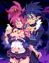 1boy 1girls areolae blue_hair breasts clothing demon disgaea disgaea_5 female groping hair killia_(disgaea) male nipples optionaltypo pink_hair pointy_ears seraphina_(disgaea) video_games