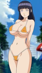 1girls abs artist_request big_breasts bikini bikini_bottom bikini_top blue_hair blush busty cameltoe cleavage embarrassed erect_nipples female female_only hyuuga_hinata large_breasts legs legs_together long_hair micro_bikini naruto naruto_(series) naruto_shippuden nipples orange_bikini orange_swimsuit outdoors outside panties purple_eyes pussy revealing_clothes shy solo standing swimsuit thighs vagina