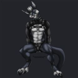 1:1 2019 amon_bars anatomically_correct anthro balls_above_penis bondage bulge digital_media_(artwork) facial_piercing harness kangaroo looking_at_viewer macropod male male_only mammal marsupial nose_piercing piercing simple_background solo venlightchaser