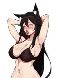 ahri armpits bra breasts cleavage female female_only fox_ears heart-shaped_pupils large_breasts league_of_legends looking_at_viewer naughty_face pmstar saliva tongue