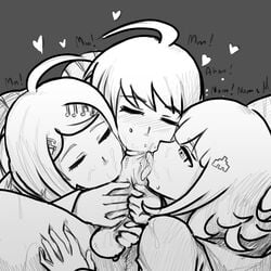 1boy 3girls adorable akamatsu_kaede collaborative_fellatio danganronpa danganronpa_2:_goodbye_despair danganronpa_ultra_despair_girls danganronpa_v3 eyes_closed fellatio foursome heart licking licking_penis mosbles multiple_fellatio multiple_girls naegi_komaru nanami_chiaki oral oral_sex saliva short_hair straight_hair teamwork tongue uncensored