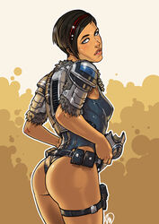 1girls ass belt bodysuit clothing female female_only ganassa gears_of_war gears_of_war_5 hair kait_diaz military solo video_games