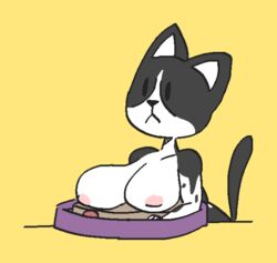 anthro big_breasts breasts cat_toy feline female nipples tail toy yellow_background