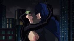 1boy 1girls batman batman:_hush batman_(series) big_breasts breasts breasts_out breasts_out_of_clothes catwoman catwoman_(dcamu) dc_comics dcamu dcuaom edit female lipstick male nipples screenshot screenshot_edit selina_kyle straight unknown_artist