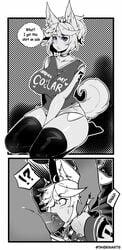 1boy 1girls ahe_gao animal_ears ass big_ass big_breasts big_penis breasts cheek_bulge choker choker_snapping comic crying_with_eyes_open deep_throat deepthroat degrading_accessory english_text faceless_male fellatio female head_grab huge_breasts instant_loss_2koma long_ears male monochrome nanaka_(taigerarts) oral rape rough_sex screaming snap_my_choker taigerarts tail text throat_bulge