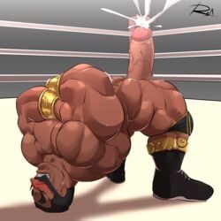 1boy abs bara boner cum cumshot darun_mister erection facial_hair large_penis male male_only moustache muscle nude orgasm penis reclamon solo street_fighter street_fighter_ex uncensored veiny_penis